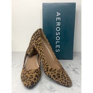 Aerosoles Bettie Pump Women 8 M Leopard Print Black & Tan Suede 3" Heel IOB EUC